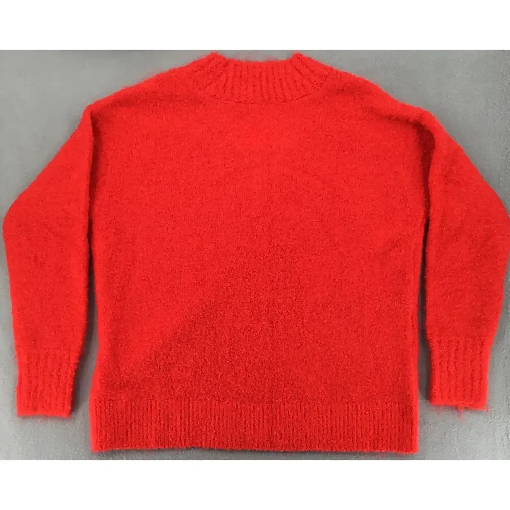 Aerie NWT Fuzzy Red Boucle V-Neck Sweater Size Small